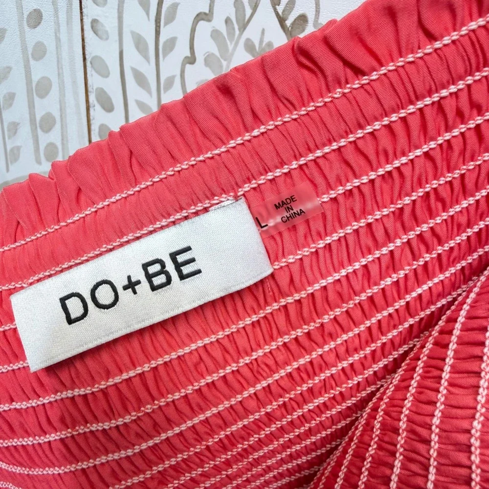 DO+BE Mini Skirt Womens L Coral‎ Smocked Ruffle Tiered Asymmetrical Y21542